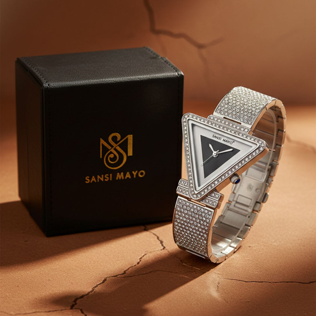 Dina Black Dial Studded Triangle Watch for Women