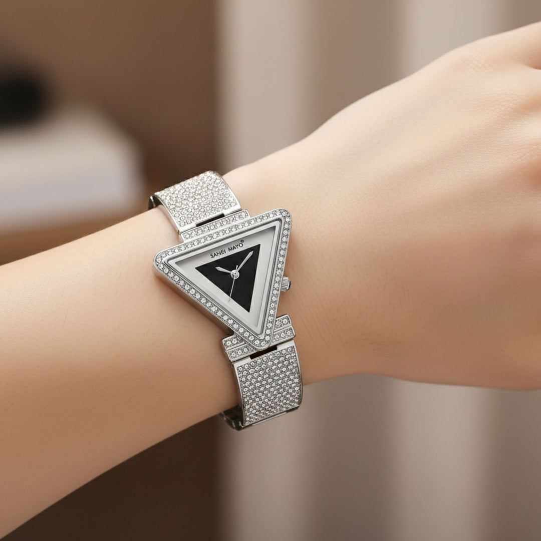 Dina Black Dial Studded Triangle Watch for Women