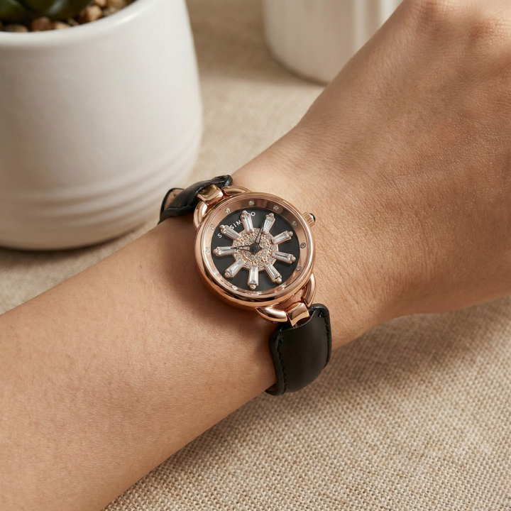 Aurora Black Rose Gold Quartz Watch
