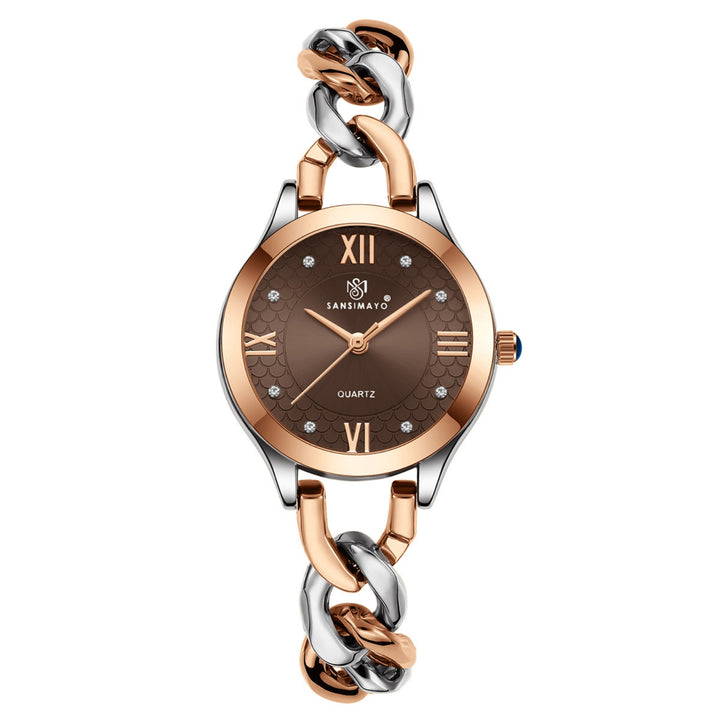 Zeenat Two Tone Silver Rose Gold Brown Dial Quartz Watch