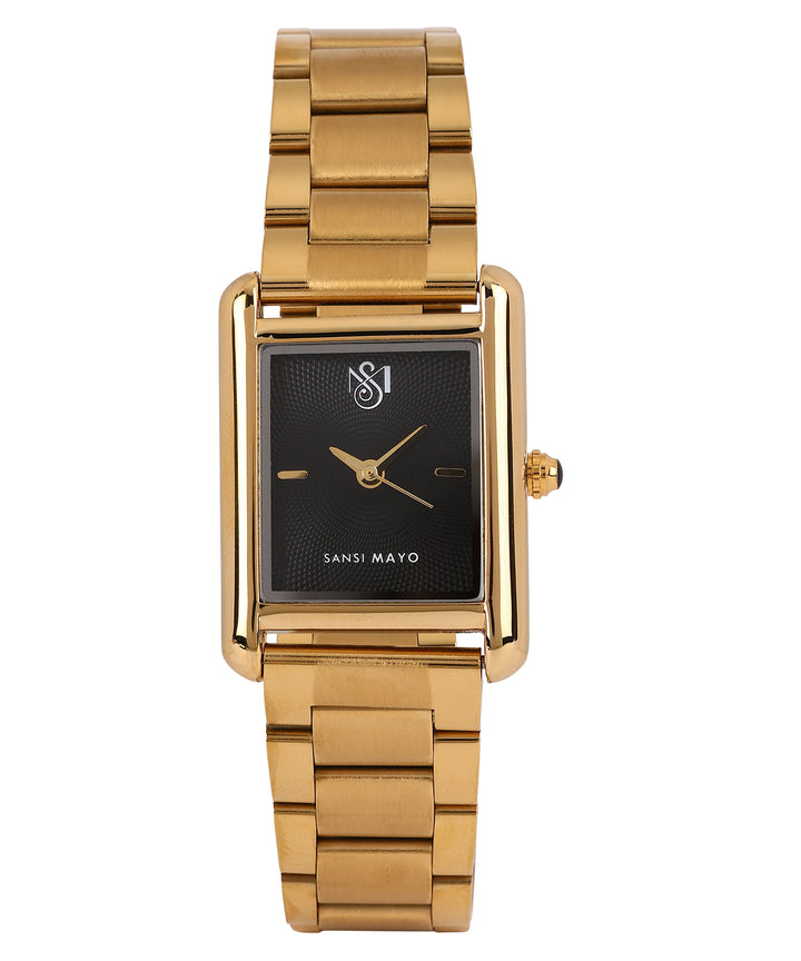Sansimayo Women’s Black Dial Watch with Bracelet – Gold Edition