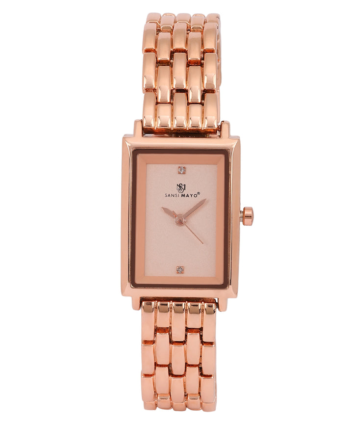 Sansimayo Women’s Rose Gold Watch with Bracelet – Crystal Stone Edition