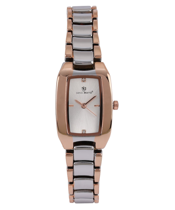 Sansimayo Women’s White Dial Watch with Bracelet – Silver Rose Gold Edition