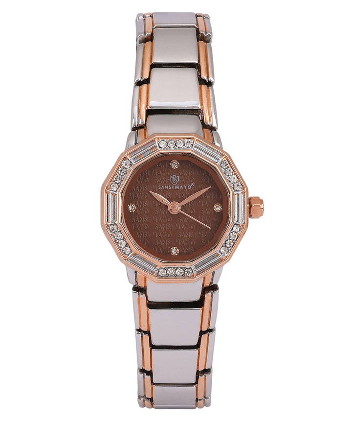 Sansimayo Women’s Blue Dial Watch with Bracelet – Two Tone Silver Rose Gold Edition