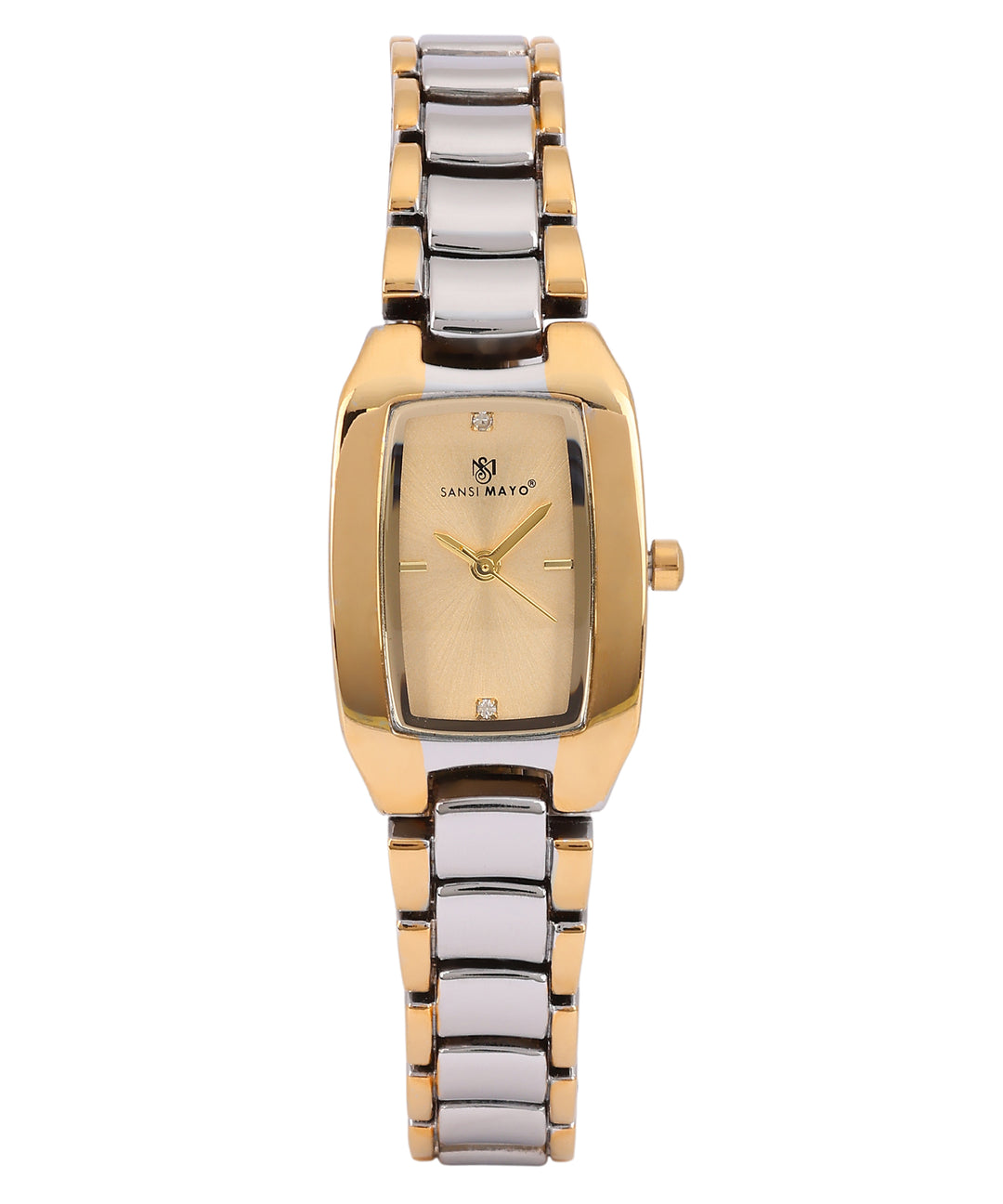 Sansimayo Women’s Rectangle Gold Dial Watch with 2 Bracelet Set – Two Tone Silver Gold