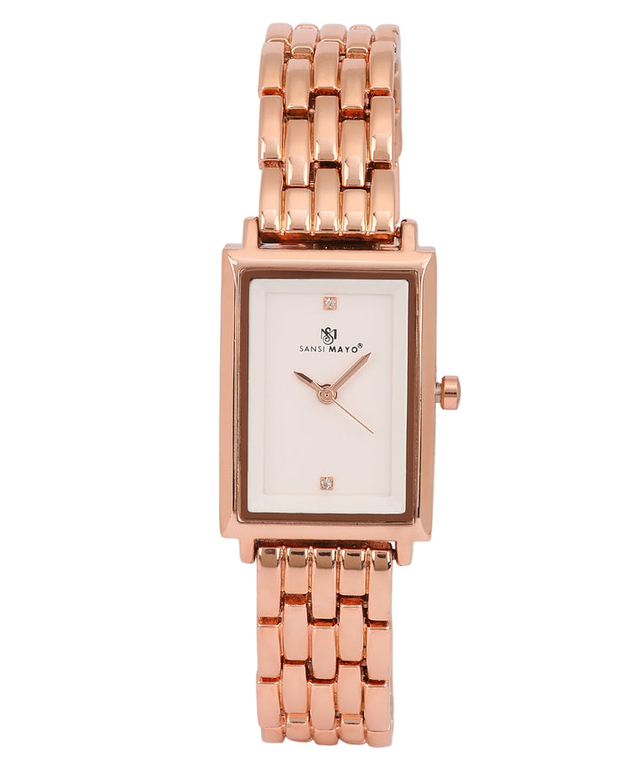 Sansimayo Women’s White Dial Watch with 2 Bracelets – Rose Gold Edition