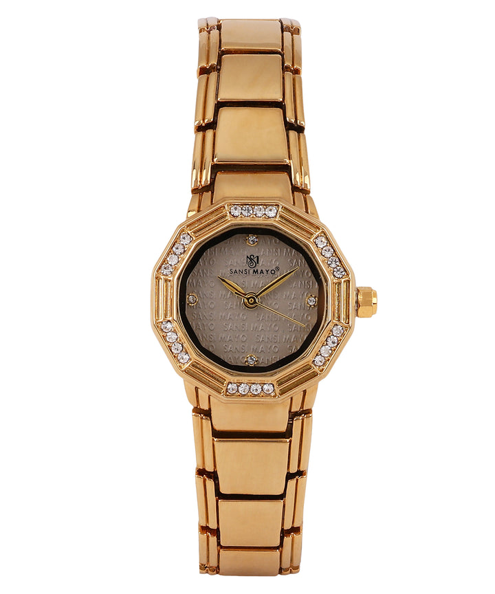 Sansimayo Women’s Round Grey Dial Watch with 2 Bracelet Set – Gold