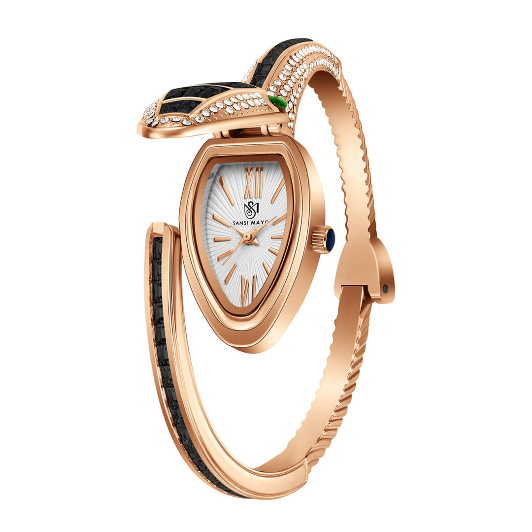 Python Rose Gold And Black Bracelet Watch – White Dial | Sansi Mayo