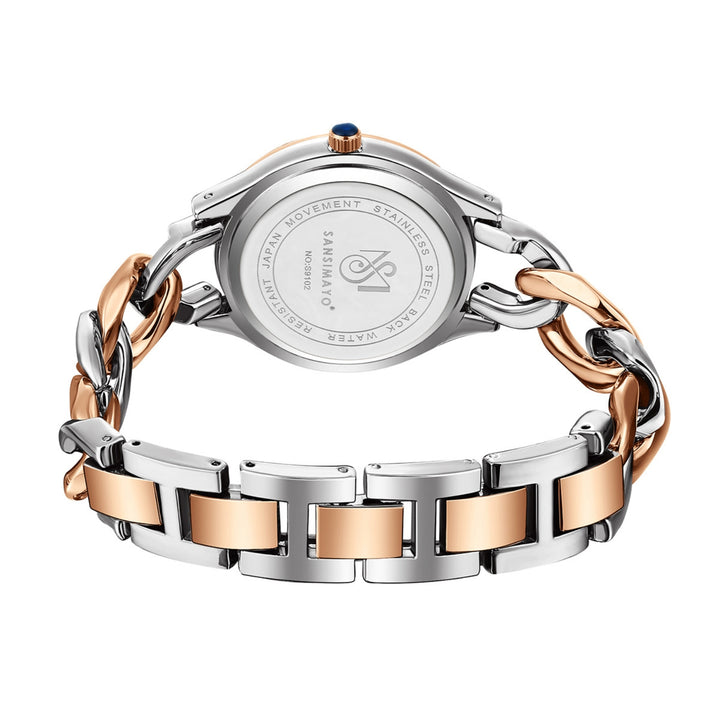 Zeenat Two Tone Silver Rose Gold Brown Dial Quartz Watch