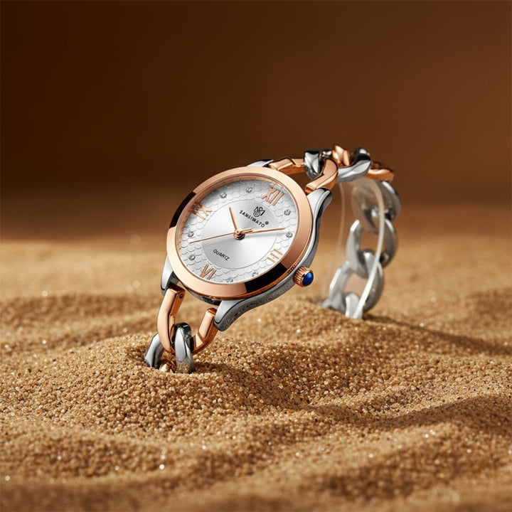 Zeenat Two Tone Silver Rose Gold Grey Dial Quartz Watch