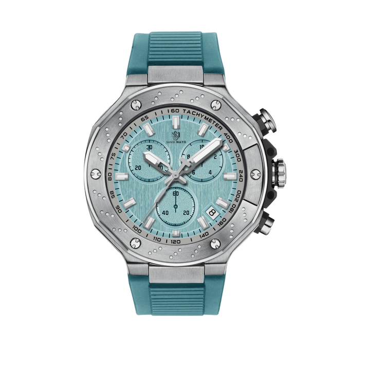 Men's Watch — Romano Collection (Sky Blue Dial, Silver Case, Sky Blue Silicone Strap)