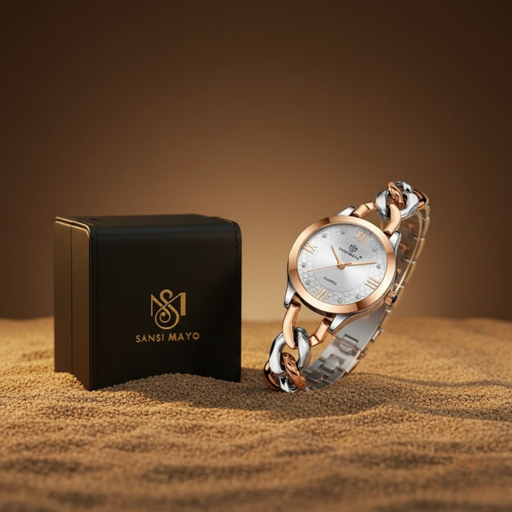 Zeenat Two Tone Silver Rose Gold Grey Dial Quartz Watch