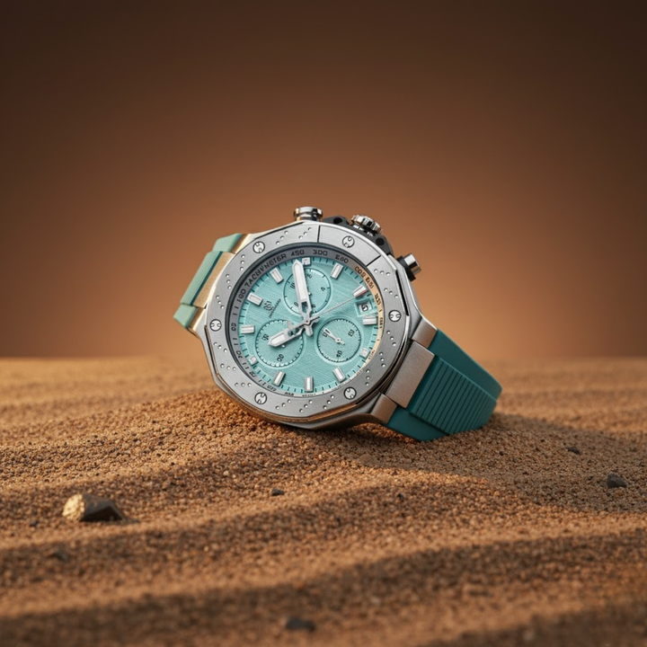 Men's Watch — Romano Collection (Sky Blue Dial, Silver Case, Sky Blue Silicone Strap)