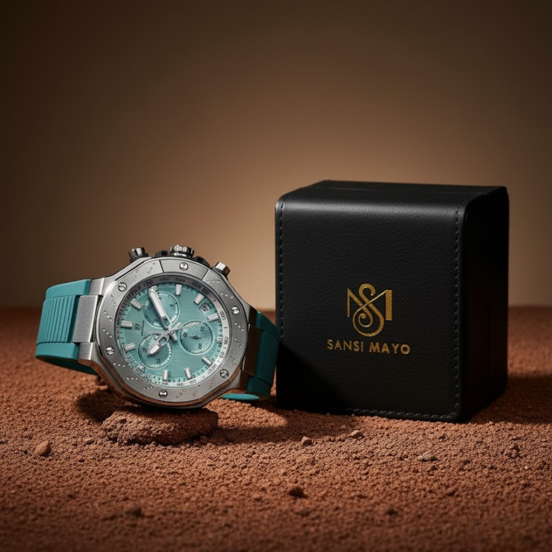 Men's Watch — Romano Collection (Sky Blue Dial, Silver Case, Sky Blue Silicone Strap)