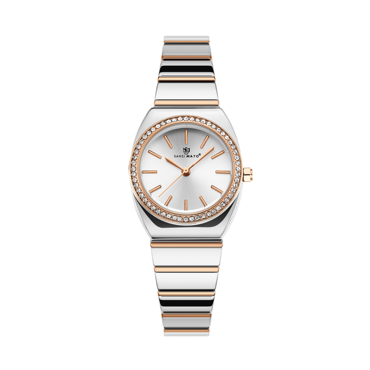 White Dial Two Tone silver Rose Gold Watch — Egyptian Stone Edition
