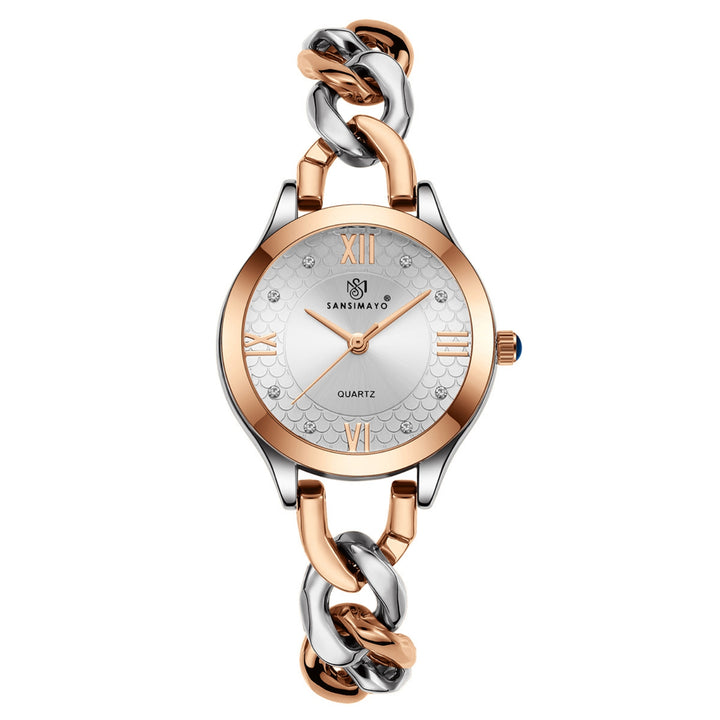 Zeenat Two Tone Silver Rose Gold Grey Dial Quartz Watch