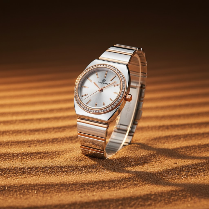 White Dial Two Tone silver Rose Gold Watch — Egyptian Stone Edition