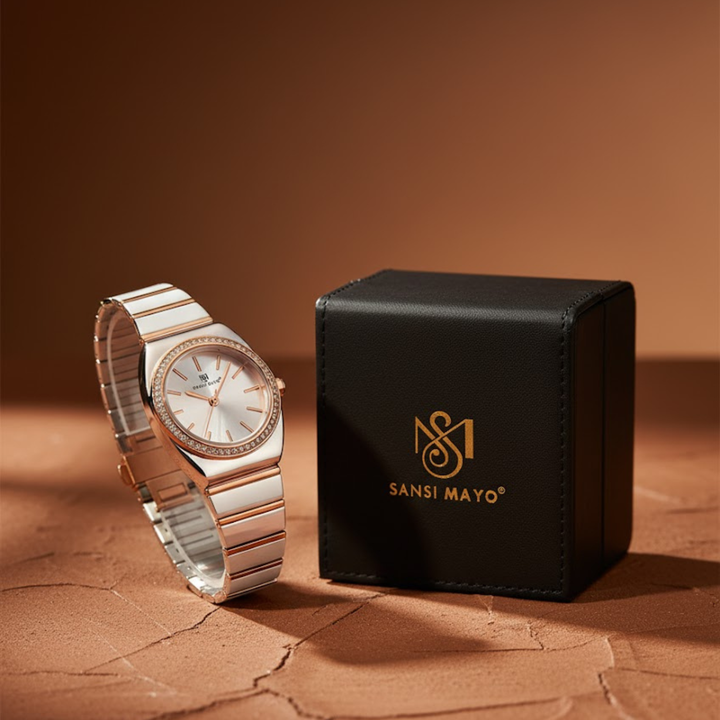 White Dial Two Tone silver Rose Gold Watch — Egyptian Stone Edition