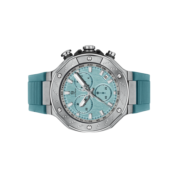 Men's Watch — Romano Collection (Sky Blue Dial, Silver Case, Sky Blue Silicone Strap)
