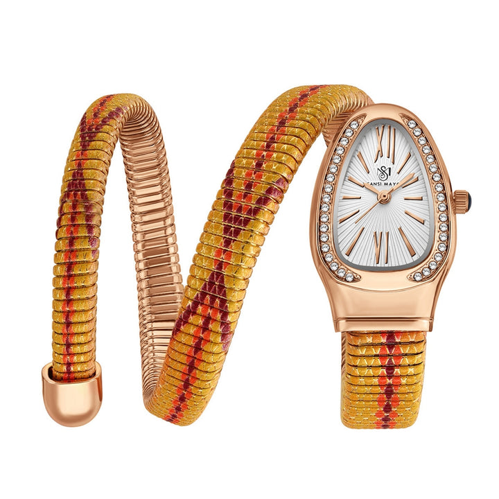 Koil Snake Two-Tone Rose Gold Gold Red Maroon Bracelet Watch — White Dial | Sansi Mayo