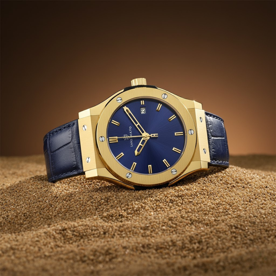 Azure Blue Leather Analog