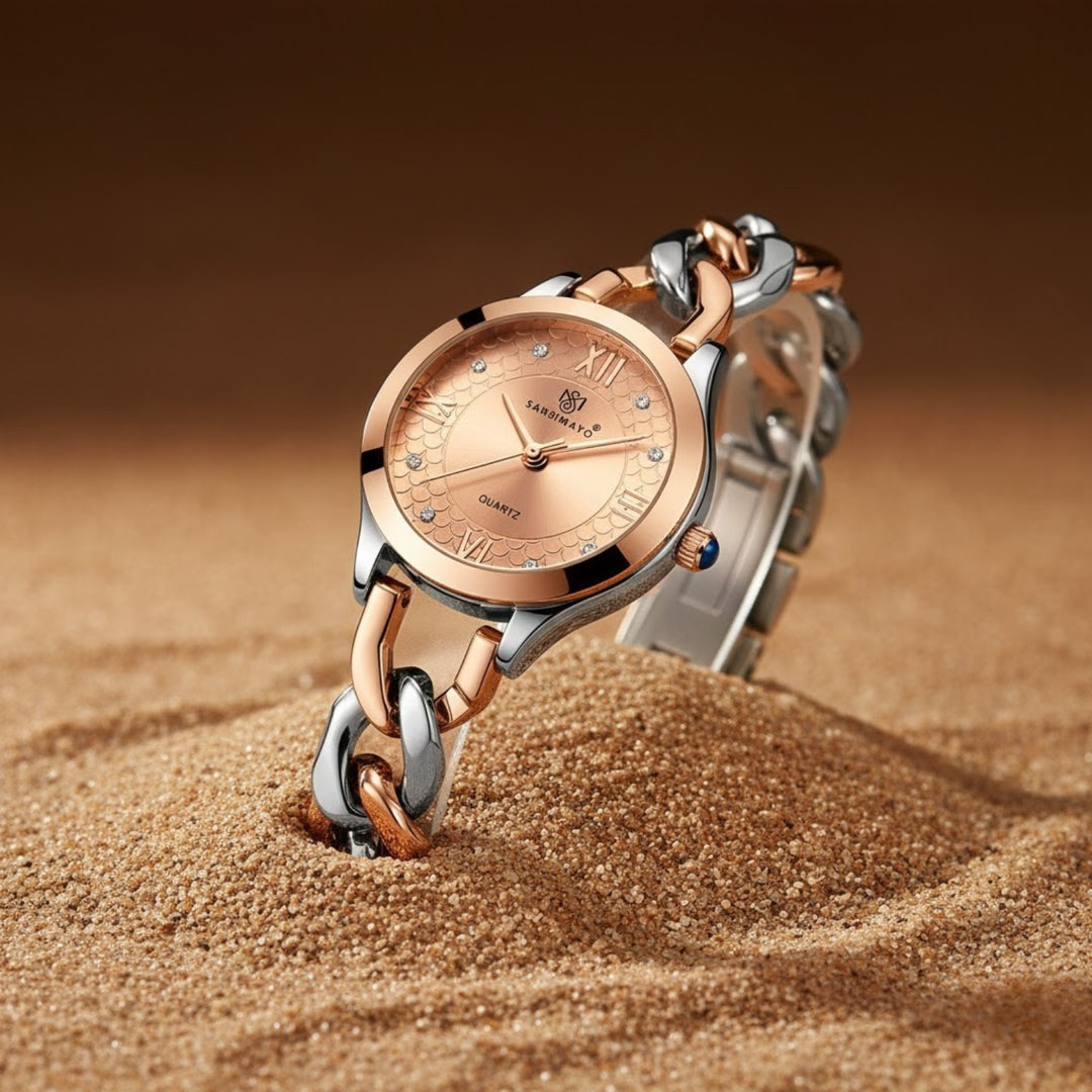 Zeenat Two Tone Silver Rose Gold Rose Gold Dial Quartz Watch