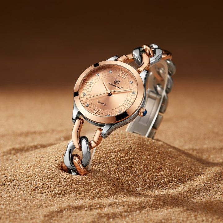 Zeenat Two Tone Silver Rose Gold Rose Gold Dial Quartz Watch