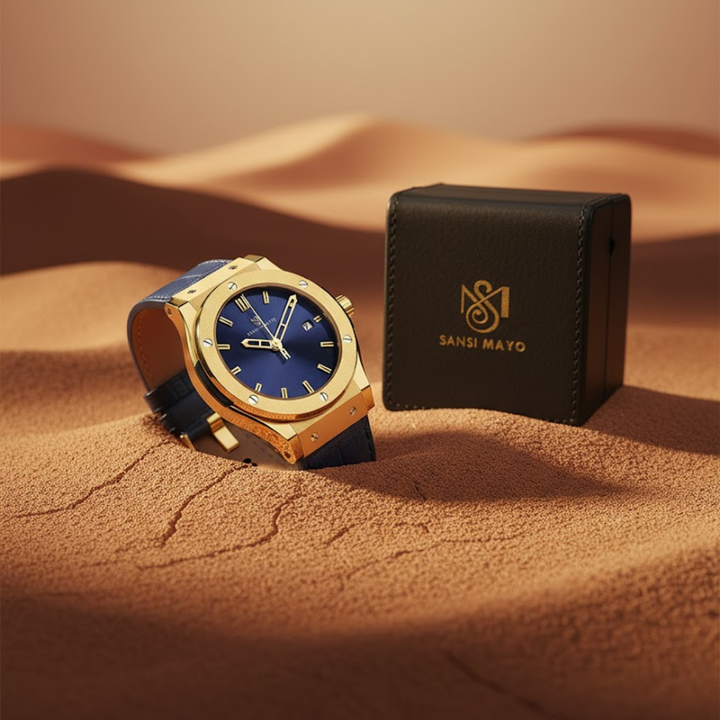 Azure Blue Leather Analog