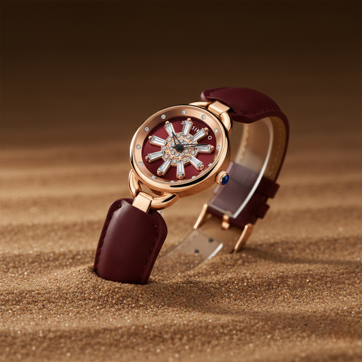 Aurora Women Dynamic Rotating Dial Ð Maroon & Rose Gold