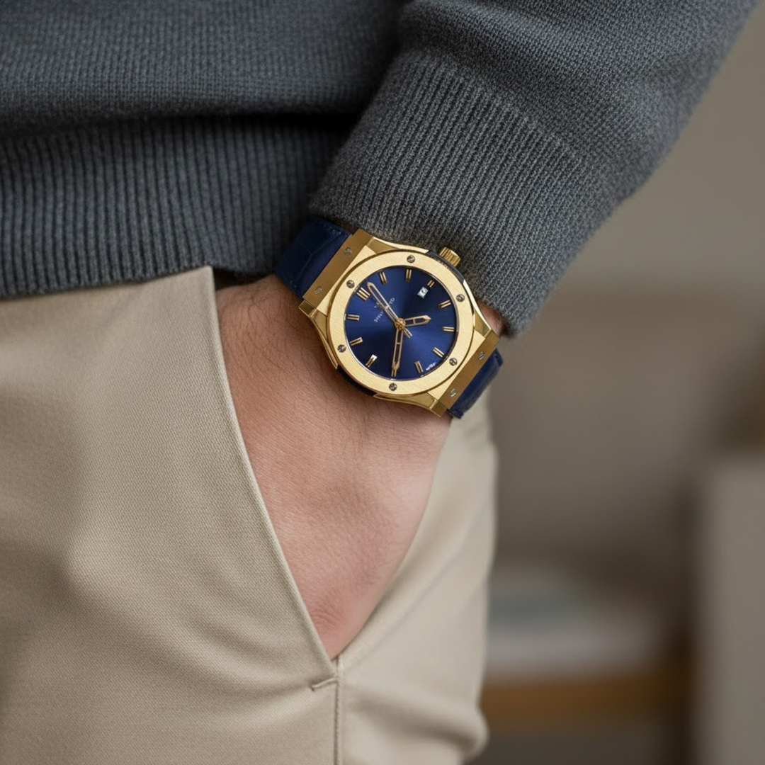 Azure Blue Leather Analog