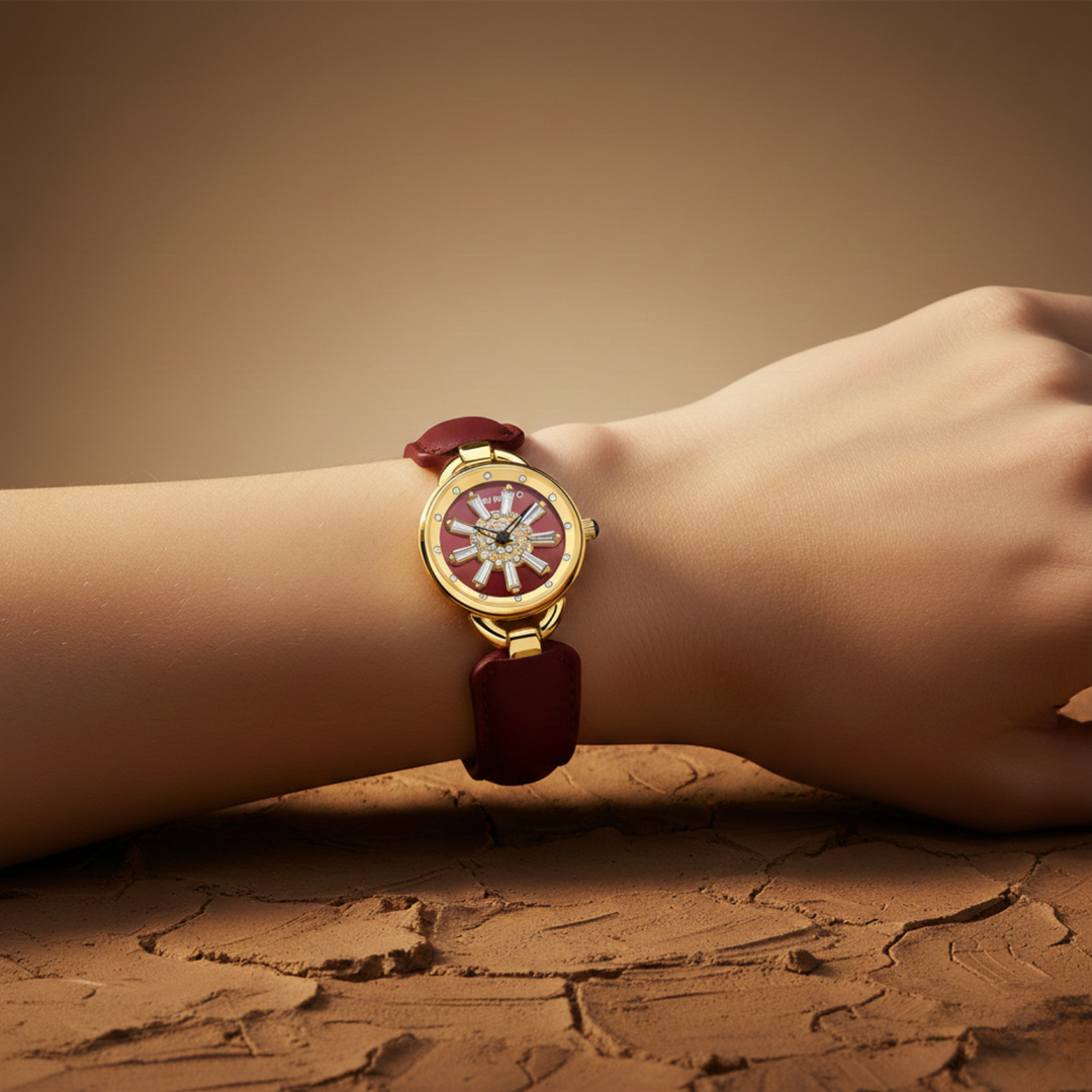 Aurora Women Dynamic Rotating Dial Ð Maroon & Rose Gold