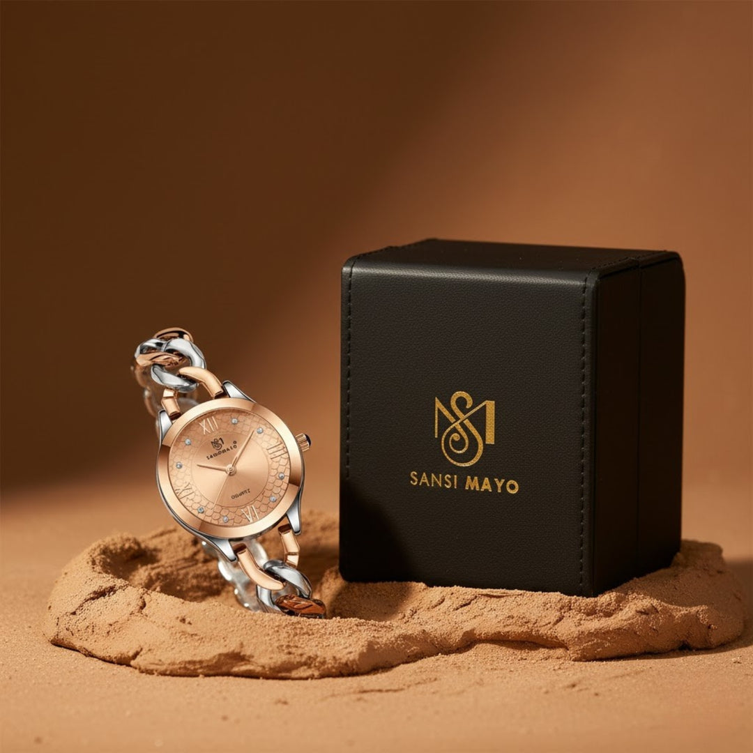 Zeenat Two Tone Silver Rose Gold Rose Gold Dial Quartz Watch