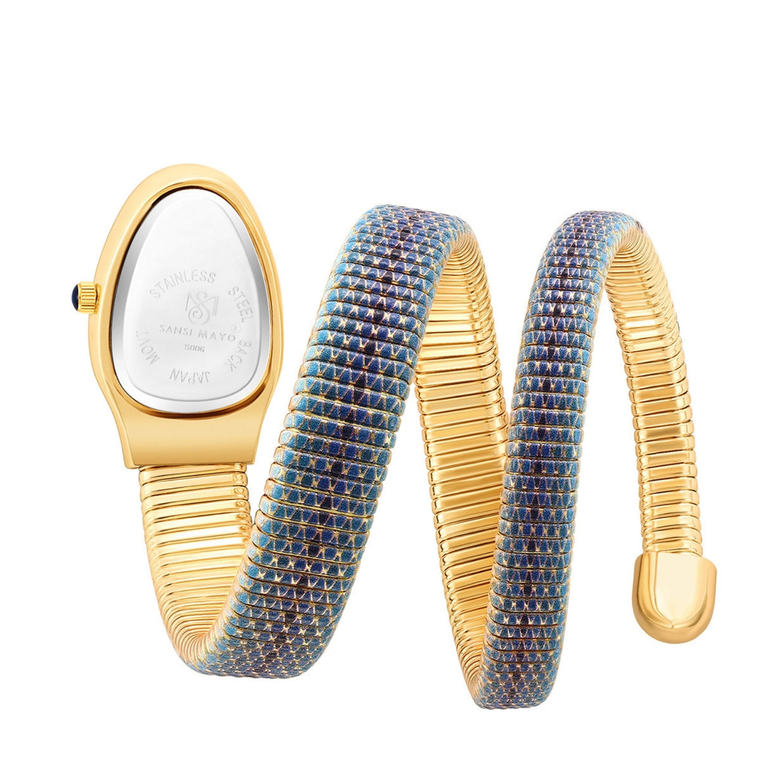 Koil Snake Two-Tone Gold Black Blue Bracelet Watch — Sky Blue Dial | Sansi Mayo