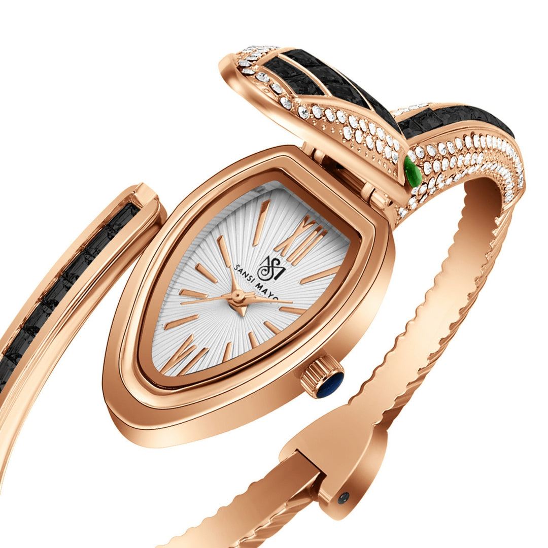 Python Rose Gold And Black Bracelet Watch – White Dial | Sansi Mayo