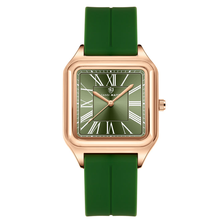 Green Rose Gold Square Analog