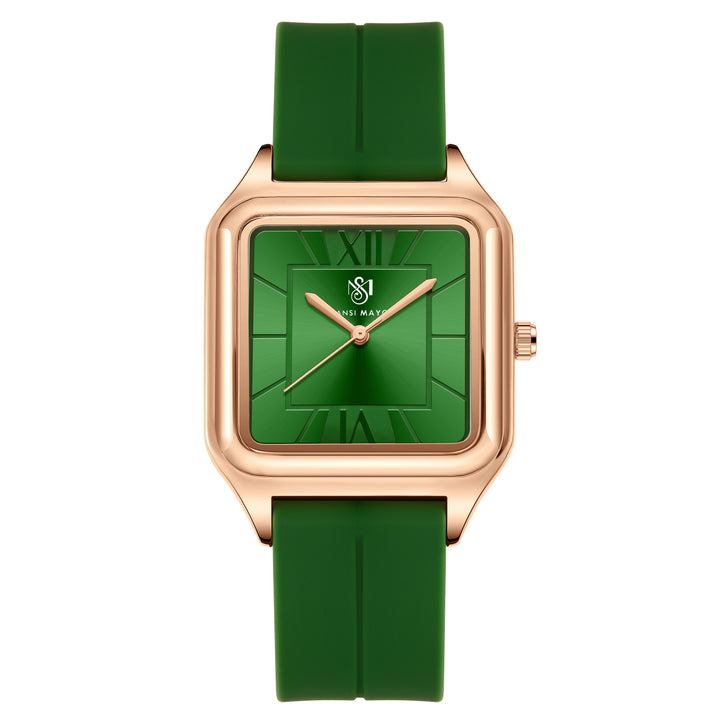Forest Green Rose Gold Square Analog
