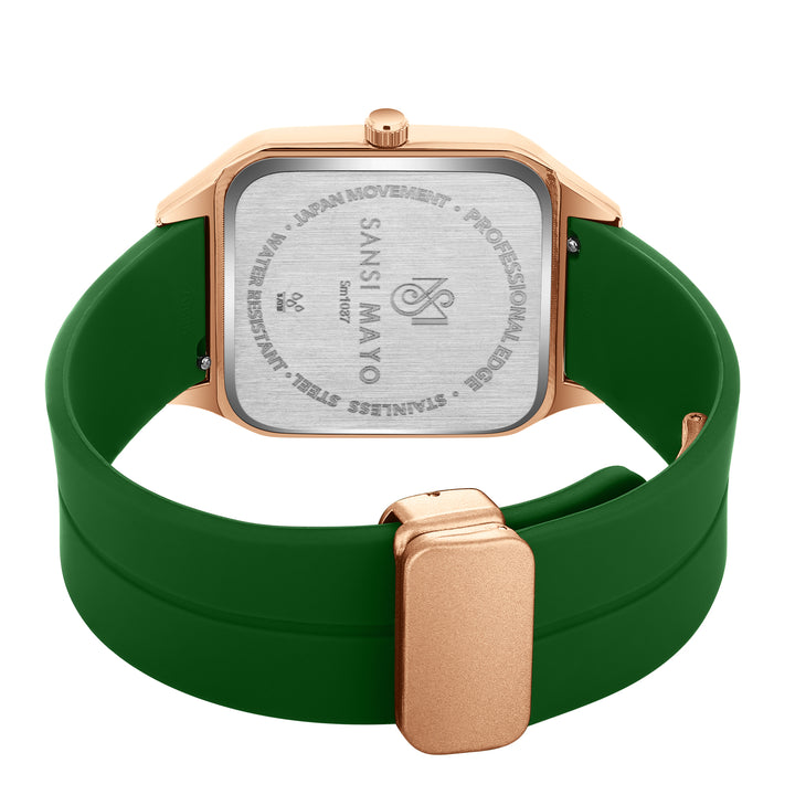 Forest Green Rose Gold Square Analog