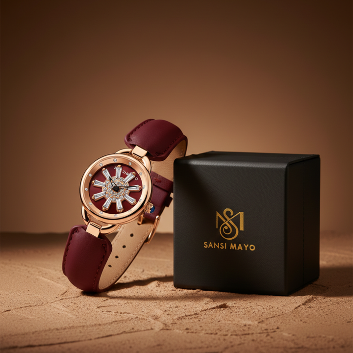 Aurora Women Dynamic Rotating Dial Ð Maroon & Rose Gold