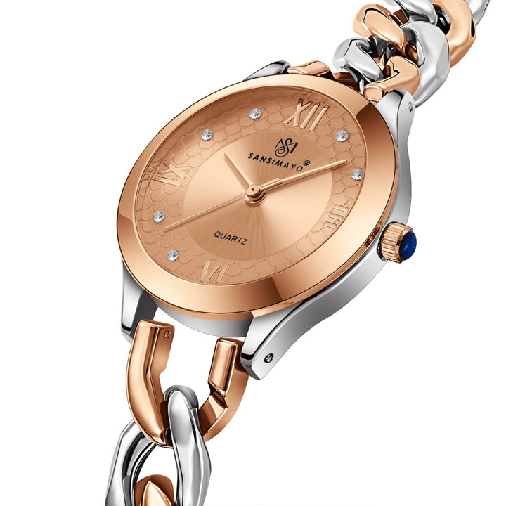 Zeenat Two Tone Silver Rose Gold Rose Gold Dial Quartz Watch
