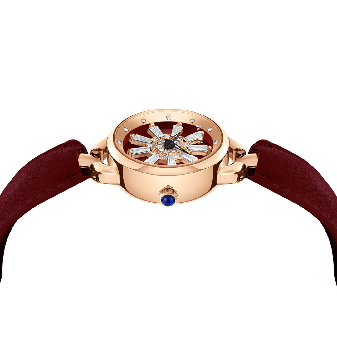 Aurora Women Dynamic Rotating Dial Ð Maroon & Rose Gold