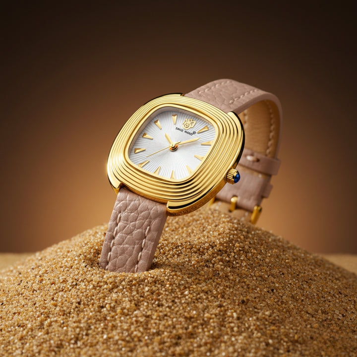 Verona Peach Dial Gold Square Watch for Women