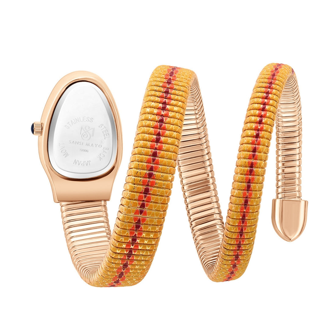 Koil Snake Two-Tone Rose Gold Gold Red Maroon Bracelet Watch — White Dial | Sansi Mayo