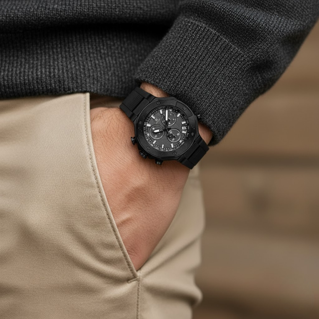 Romano All-Black Men’s Watch — Black Dial, Black Silicone Strap