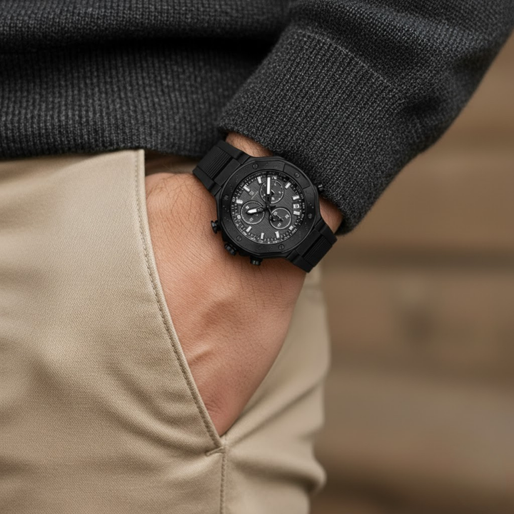 Romano All-Black Men’s Watch — Black Dial, Black Silicone Strap