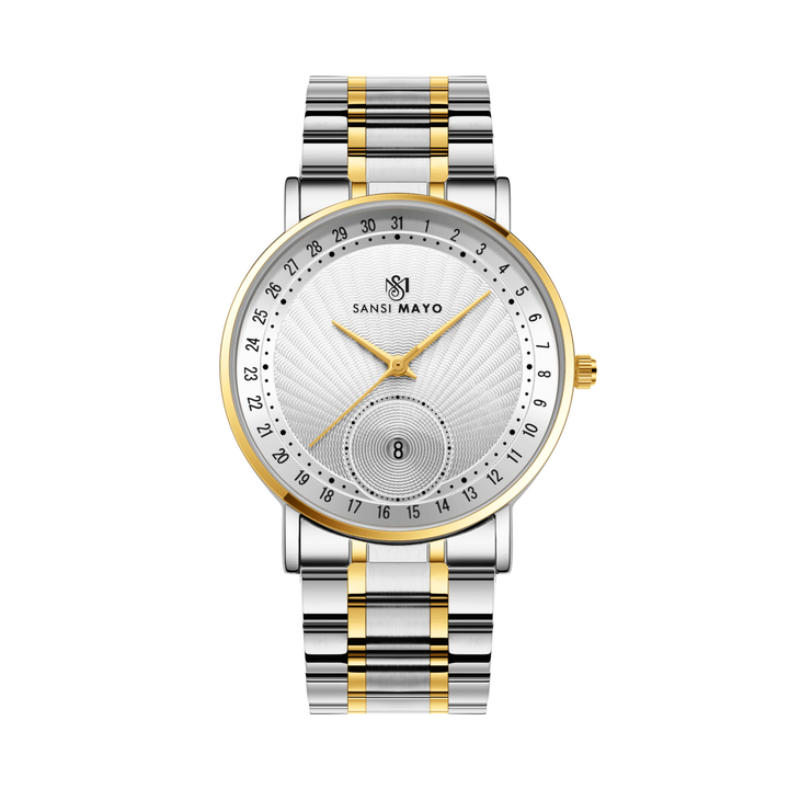 Two-Tone Silver & Gold Stainless Steel Watch — White Dial