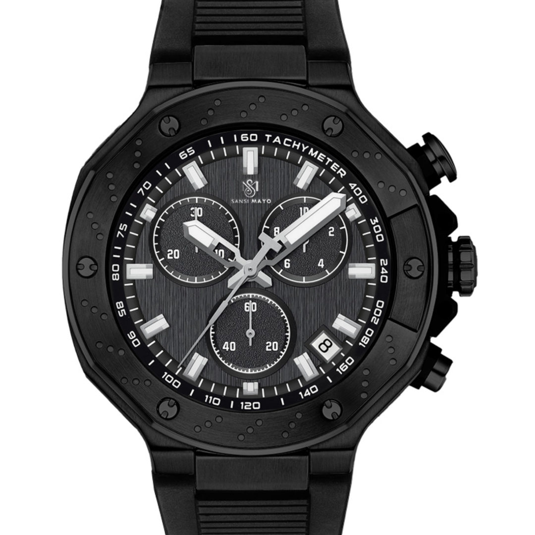 Romano All-Black Men’s Watch — Black Dial, Black Silicone Strap