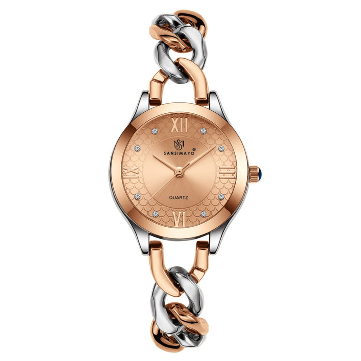 Zeenat Two Tone Silver Rose Gold Rose Gold Dial Quartz Watch