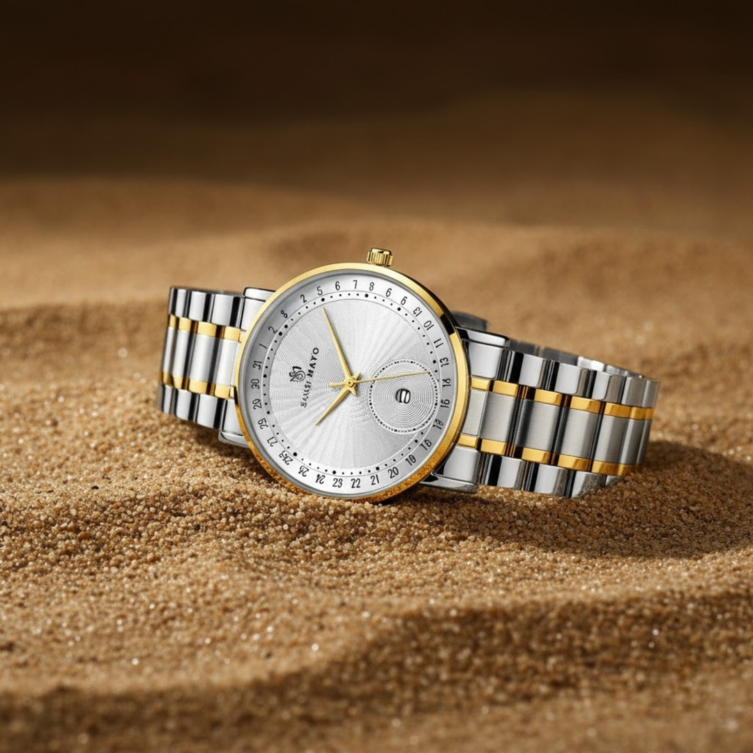 Two-Tone Silver & Gold Stainless Steel Watch — White Dial