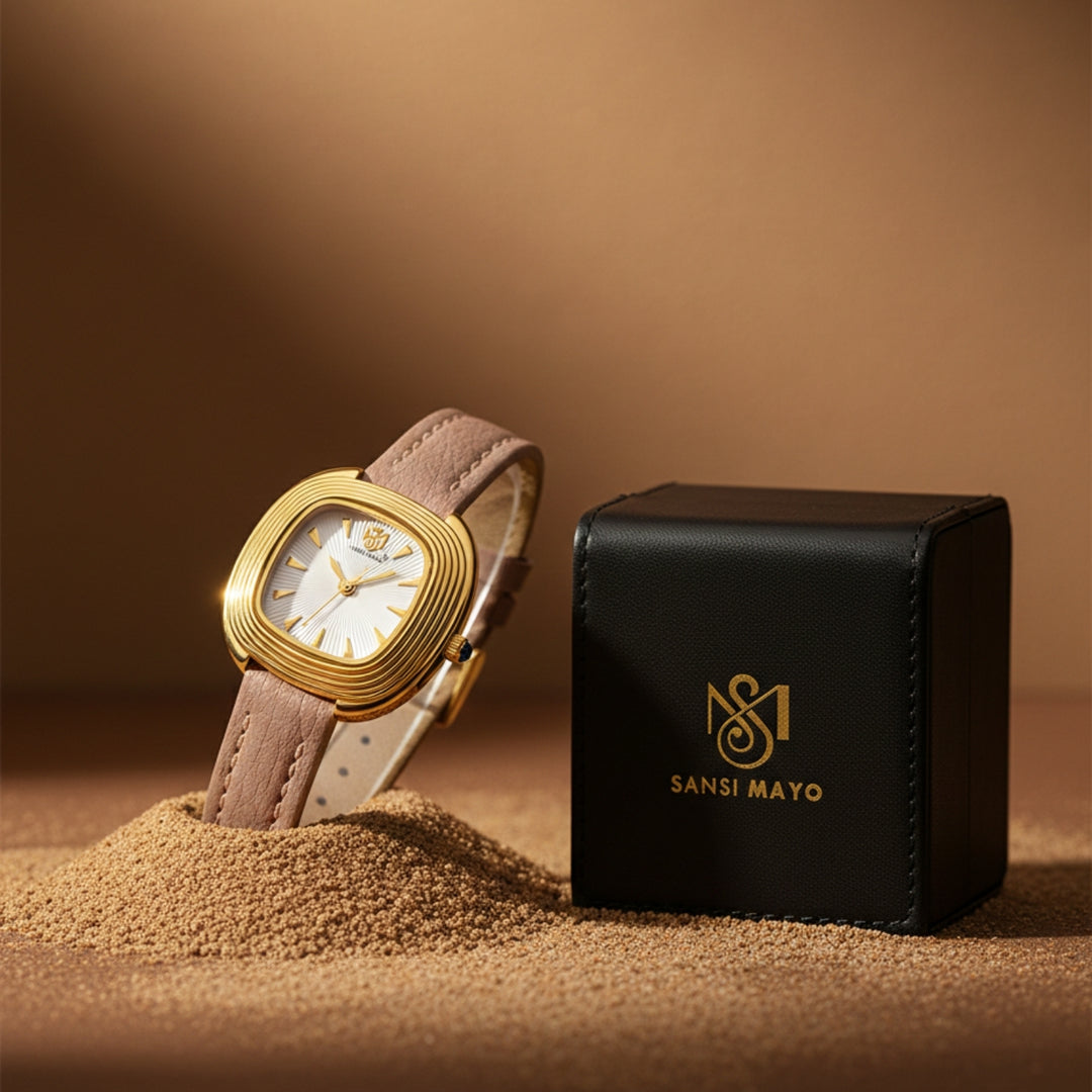 Verona Peach Dial Gold Square Watch for Women