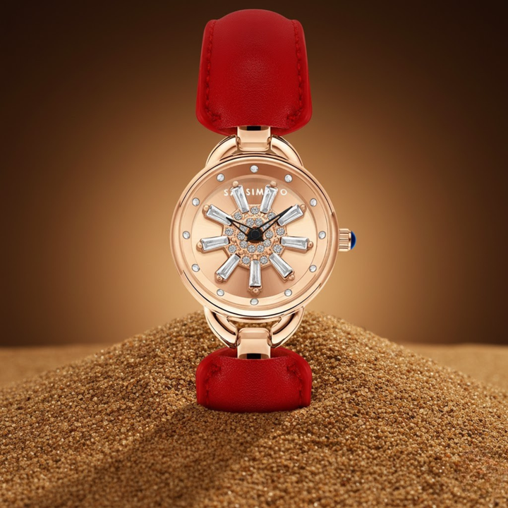 Aurora Women Dynamic Rotating Dial Watch Ð Red & Rose Gold Edition